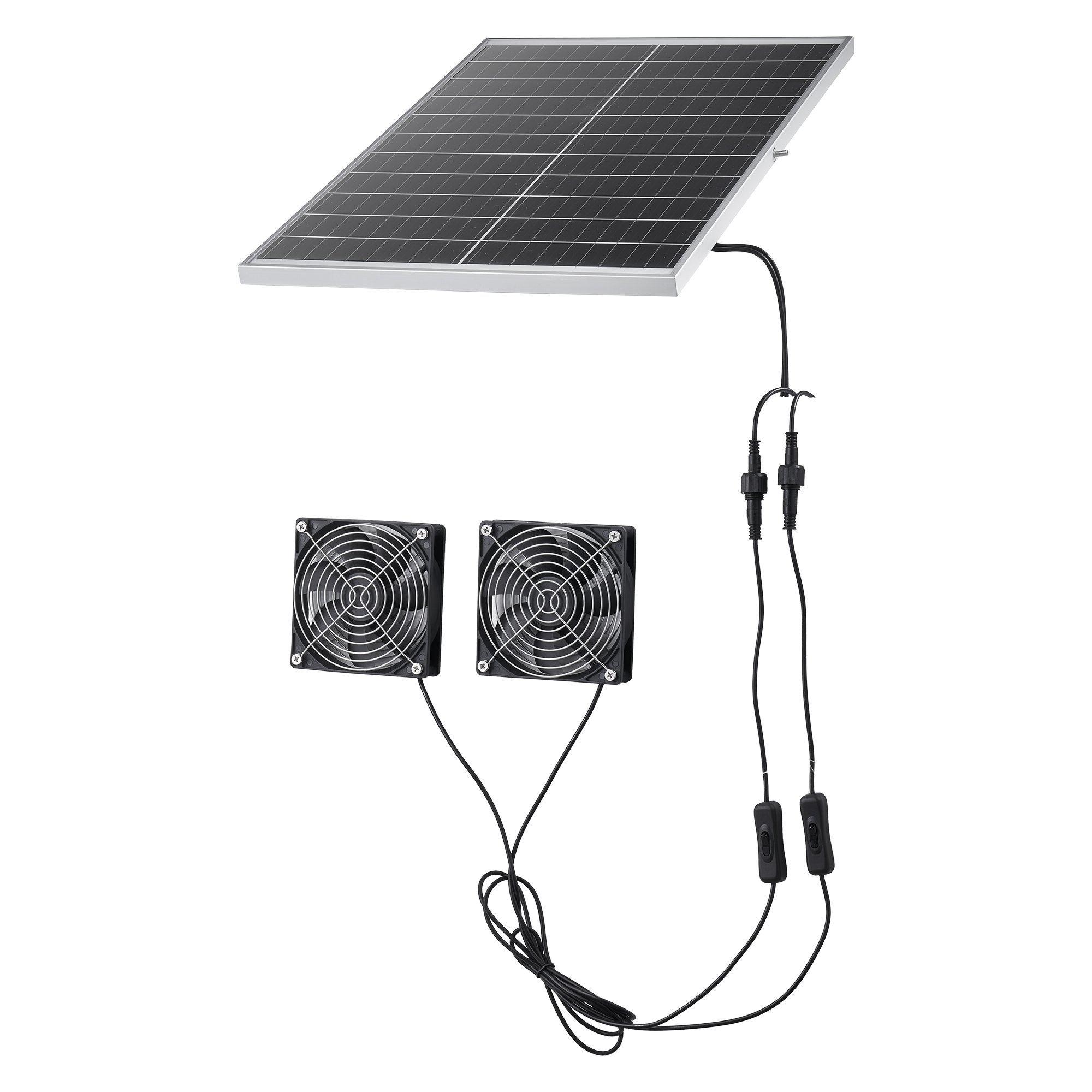 Main product image of 30W Solar Powered Fan with Dual Fans, Adjustable Panel, 2668 RPM