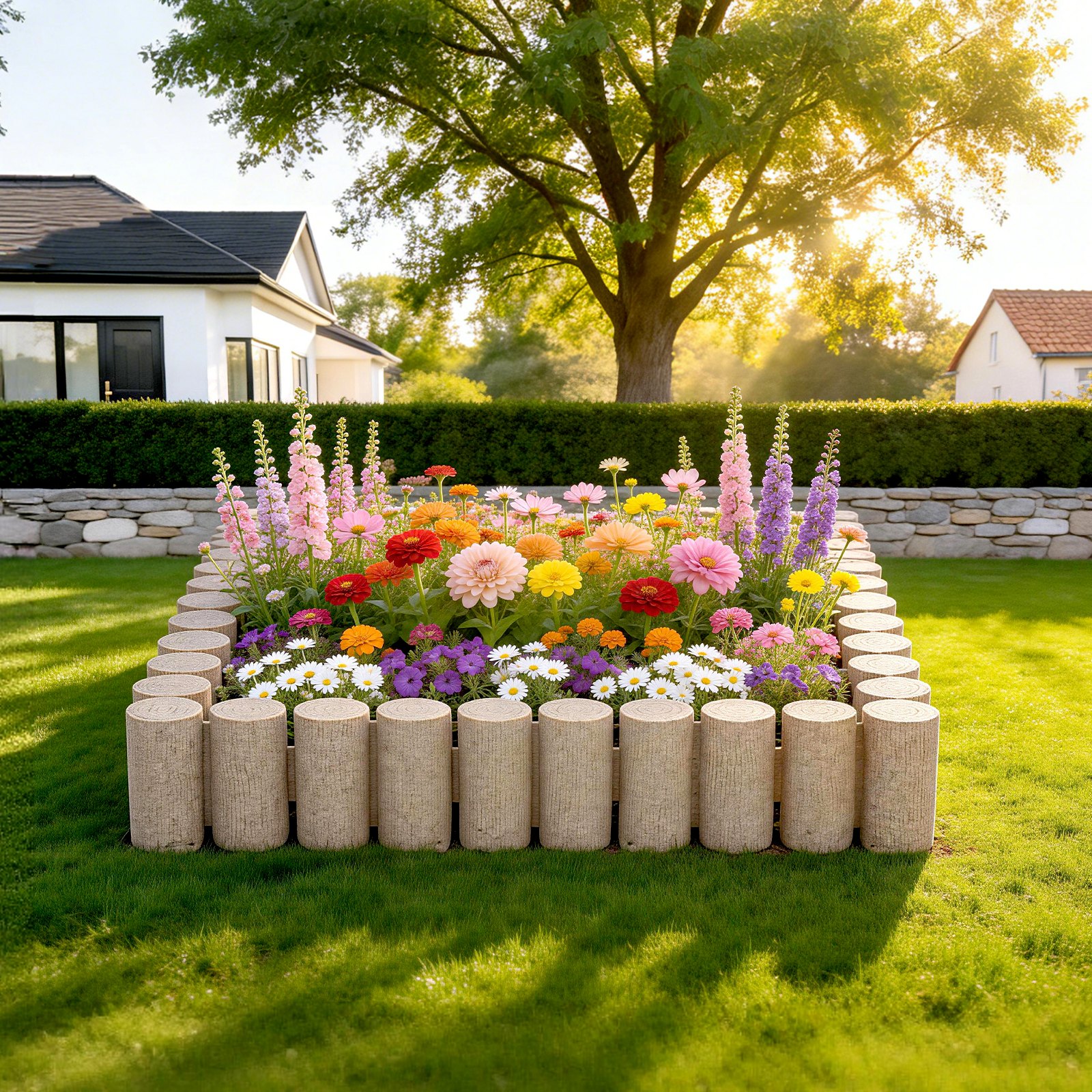 Main product image of Faux Wood Landscape Edging Kit, 13.7 ft, 4 Sections, 41.14L x 3.74W x 7.48H, Beige