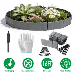 Product image of 16FT Non-Dig Plastic Landscape Edging, 20-Piece Faux Cobbled Stone