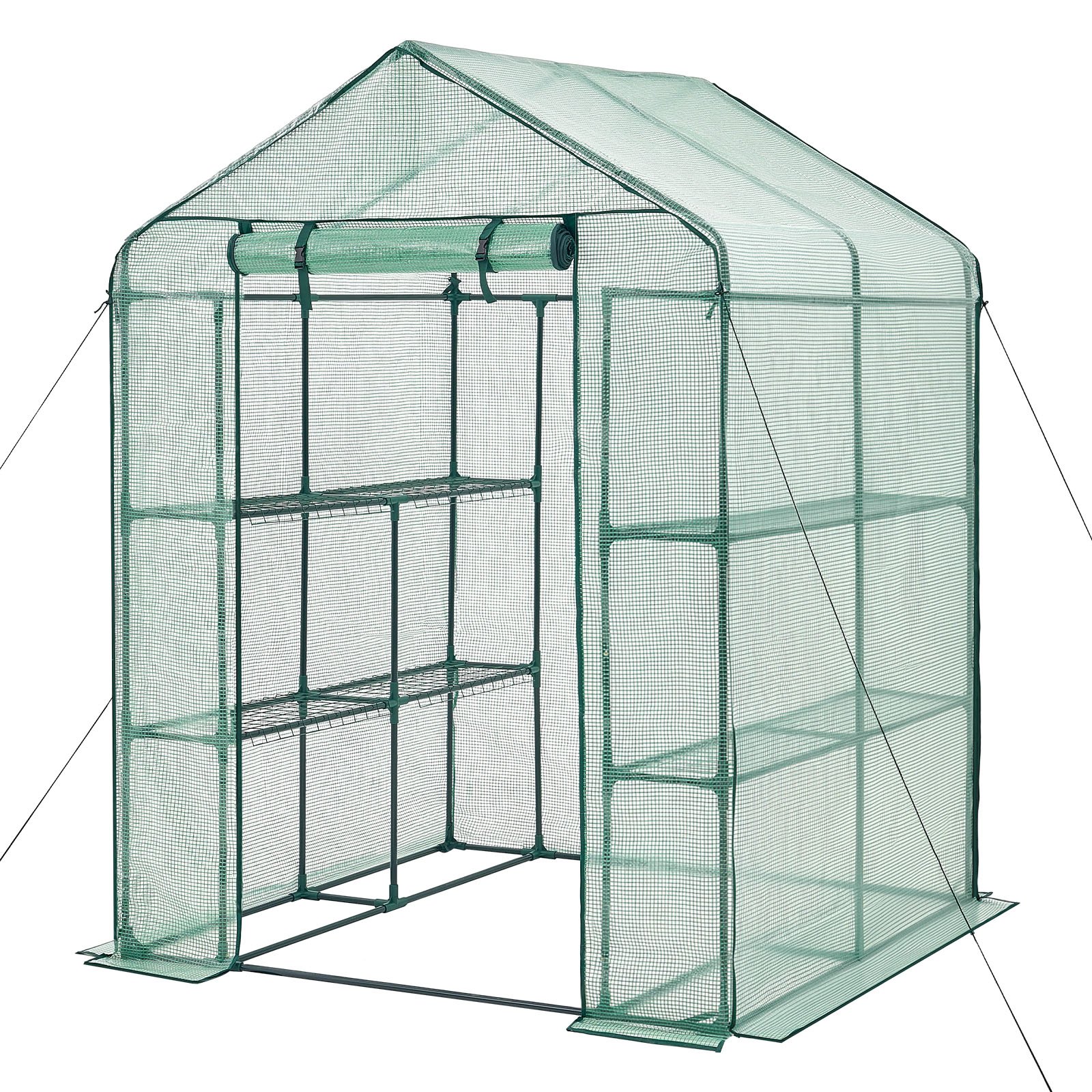 Main product image of Walk-in Greenhouse, 55.5x56.1x78.7, PE Cover, 2 Tiers, 8 Shelves, Roll-Up Door