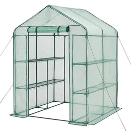 Product image of Walk-in Greenhouse, 55.5x56.1x78.7, PE Cover, 2 Tiers, 8 Shelves, Roll-Up Door