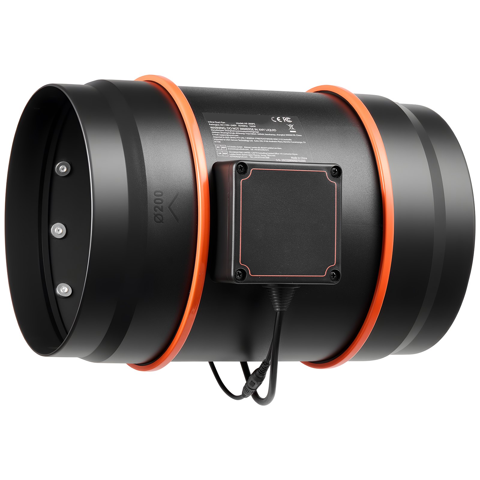 Main product image of 8 Inch Inline Duct Fan, 807 CFM, EC Motor, 10-Speed PWM, Timer