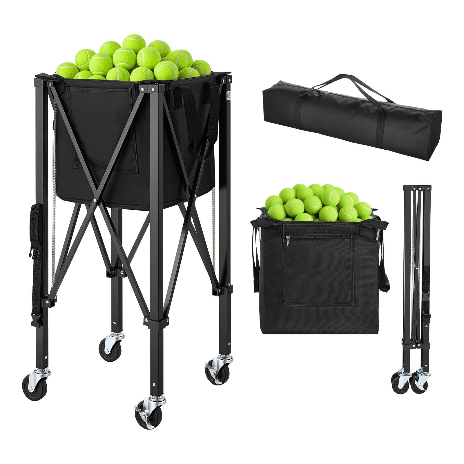Main product image of Tennis Ball Hopper, 150 Ball Capacity, Foldable Aluminum Alloy Cart with Wheels
