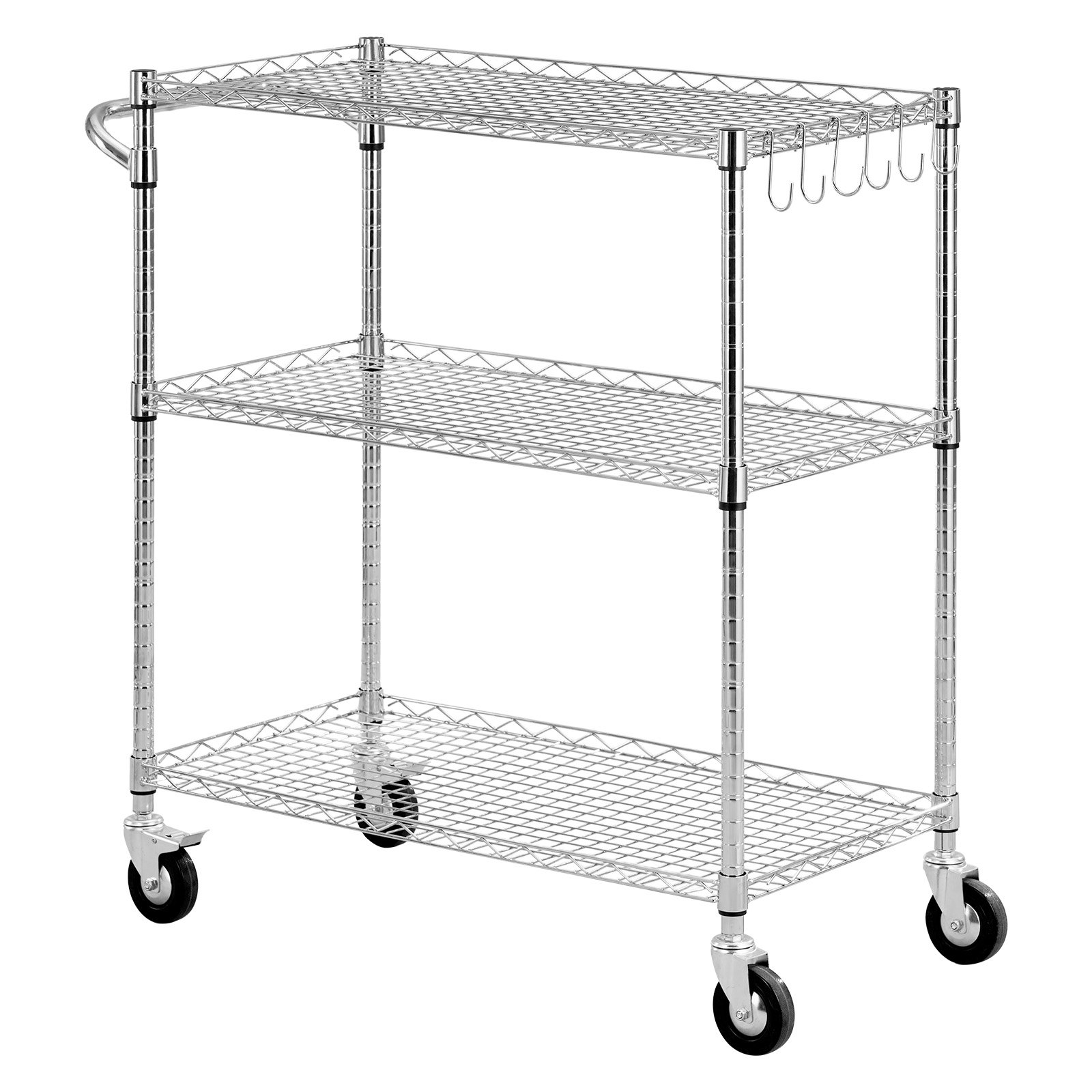 Main product image of 3-Tier Adjustable Commercial Steel Wire Utility Cart, Rolling, 35x17.8x40.9 In