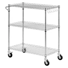 Product image of 3-Tier Adjustable Commercial Steel Wire Utility Cart, Rolling, 35x17.8x40.9 In