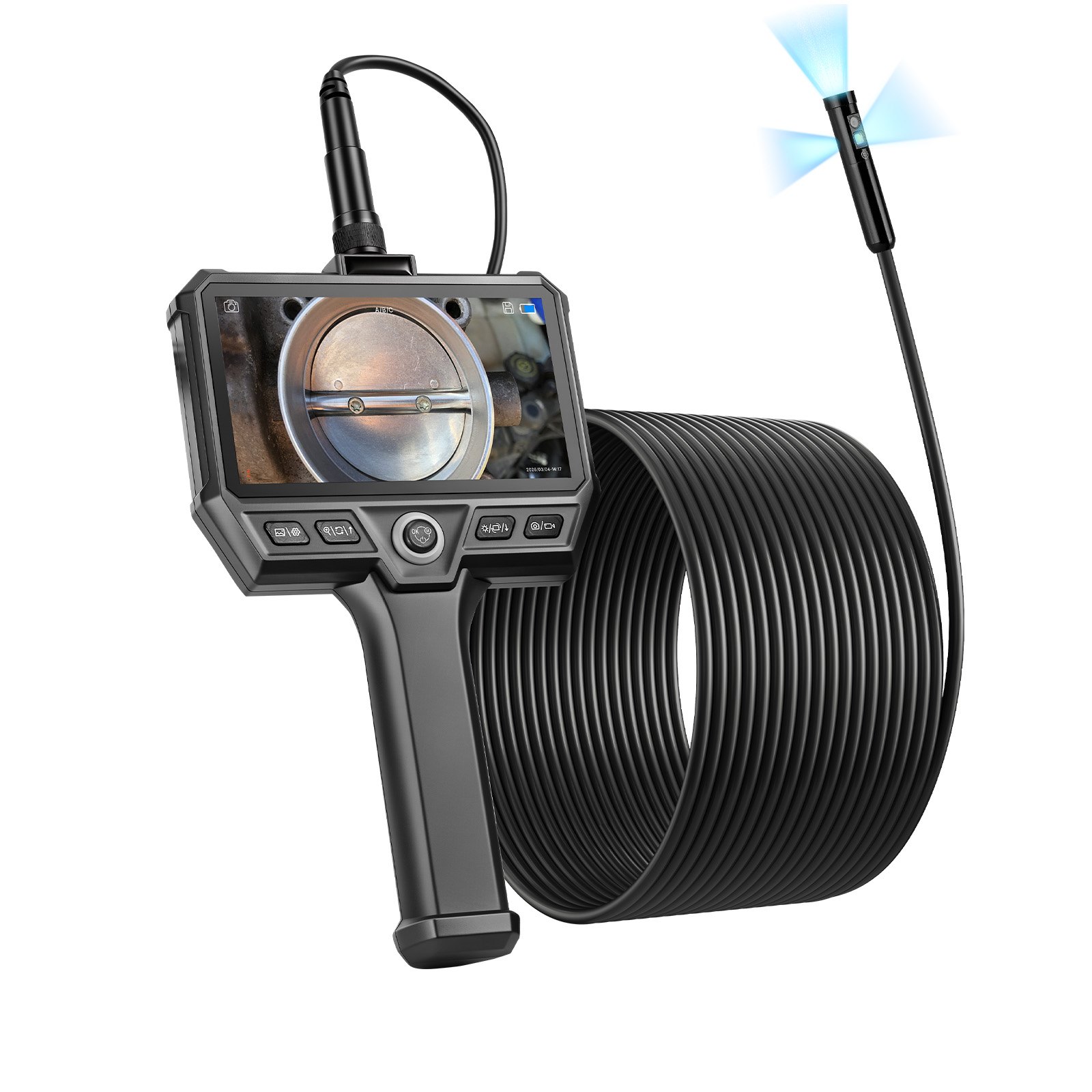 Main product image of Triple Lens Borescope, 32.8FT Cable, 5-inch Screen, 10 LED, 8X Zoom, 5000mAh, IP67
