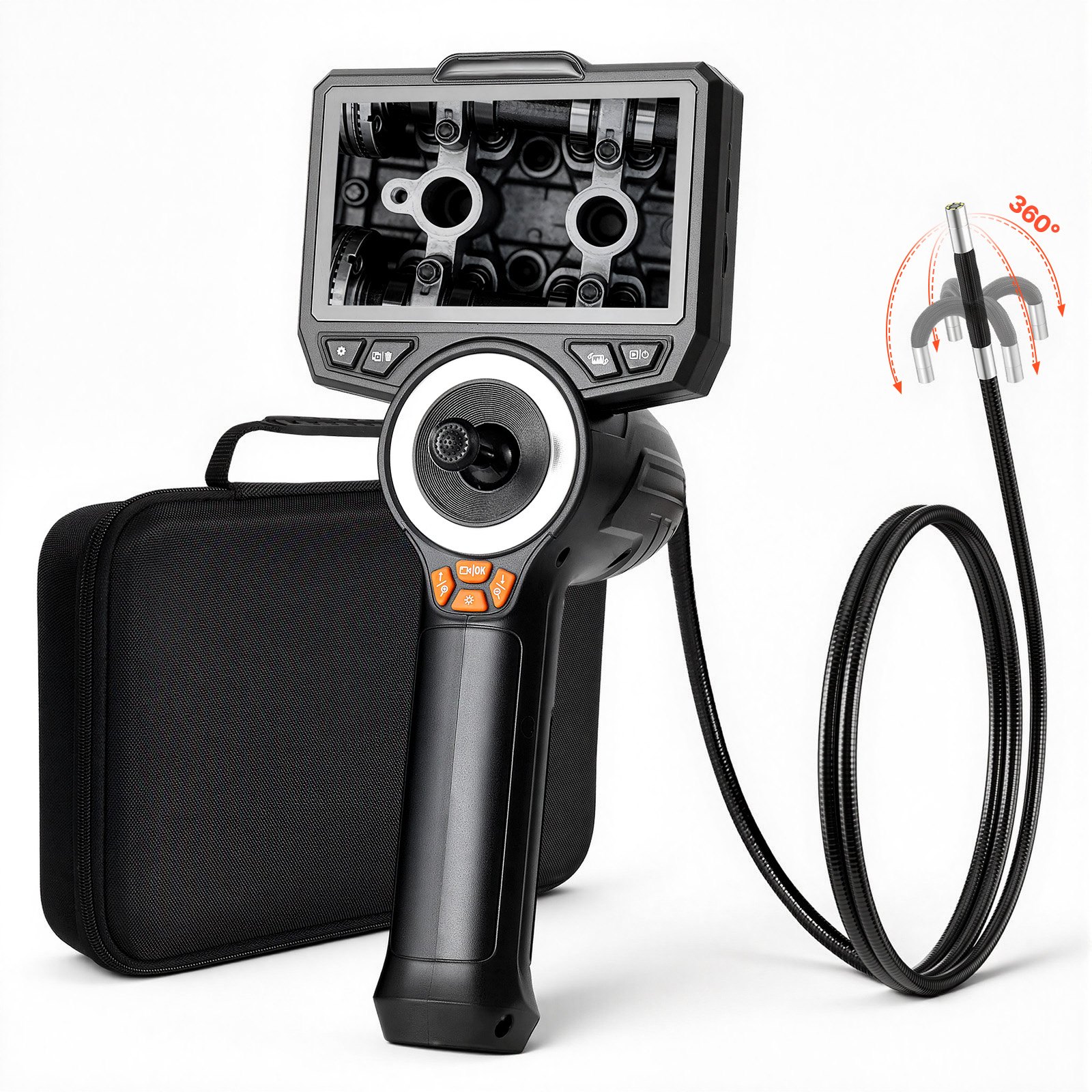 Main product image of 4-Way 360 Articulating Borescope, 0.24in Lens, 1920x1080, 4.5in IPS, 4.9ft