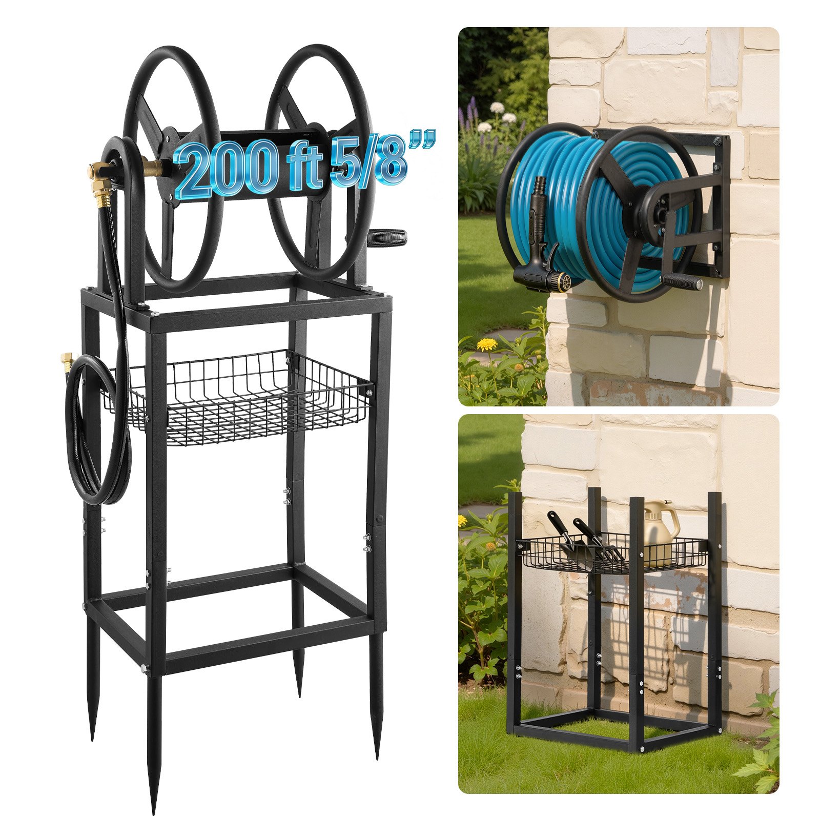 Main product image of Freestanding Garden Hose Reel, 200 ft 5/8-inch Hose, Wall/Ground Mount, 5 ft Leader Hose