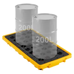 Product image of Low Profile 2 Drum Spill Pallet, 21 Gal Sump, 4409 Lbs, 51.8x26.8x5.9in
