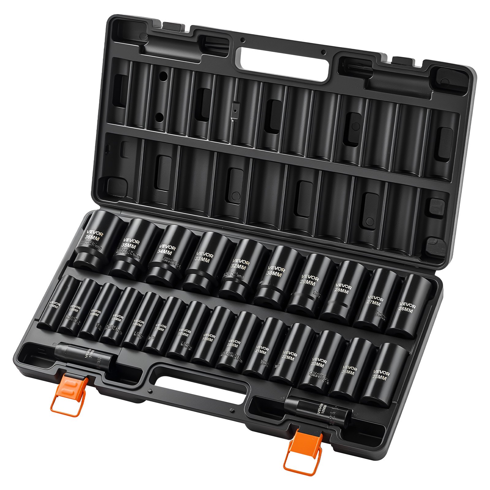Main product image of 1/2" Drive, 26-Piece Metric 6-Point Cr-V Impact Socket Set, 10-30, 32-36mm