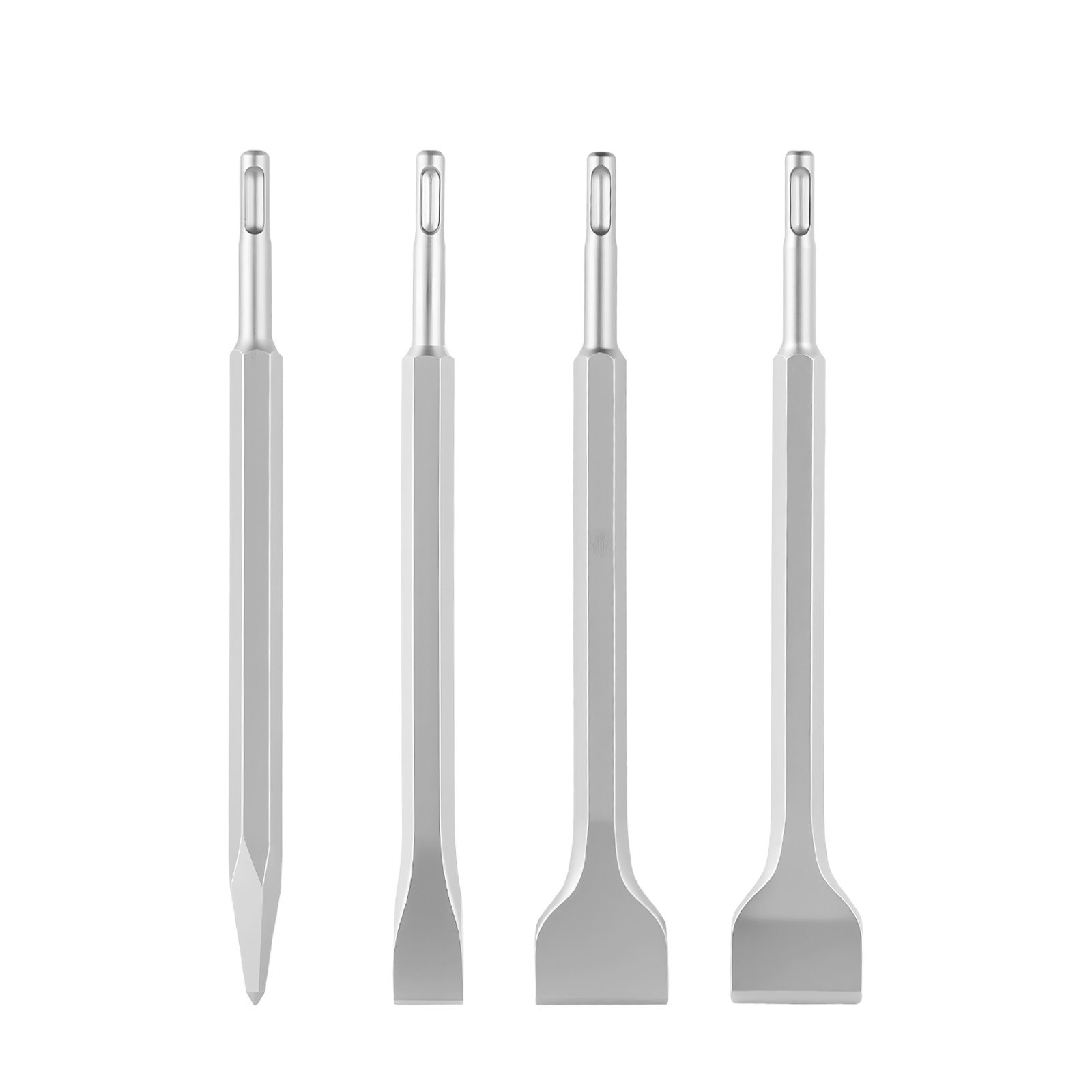 Main product image of 4-Piece SDS Plus Chisel Set, Point, Flat, and Angled Spade, 40Cr Alloy Steel