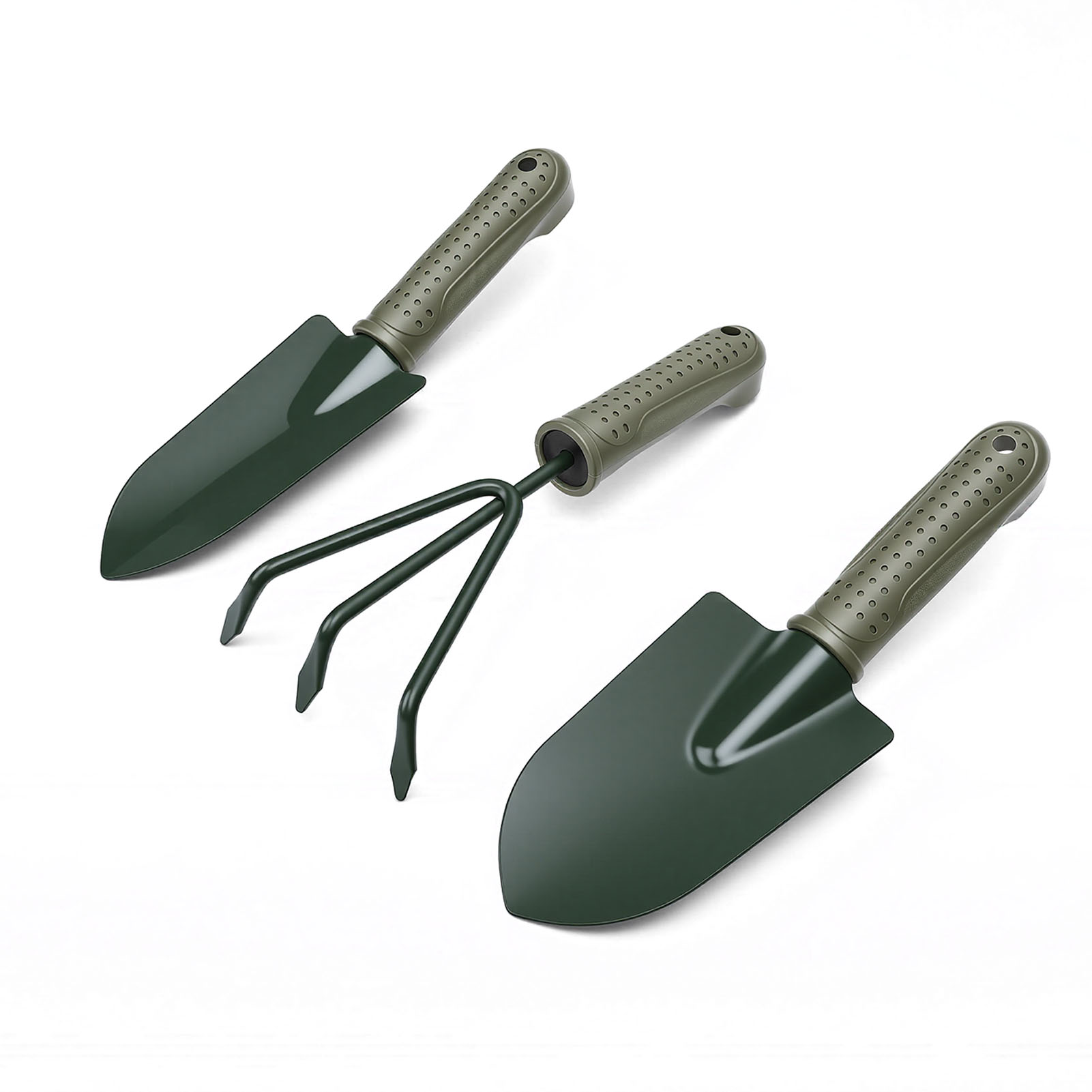Main product image of Garden Tool Set, Shovels, 3-Prong Rake, Ergonomic Handles, Storage Bag