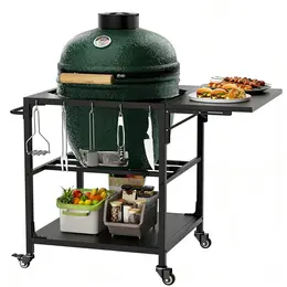 Product image of Metal Grill Prep Table, Wheeled, with Storage, Hooks, Cover for Large Big Green Egg