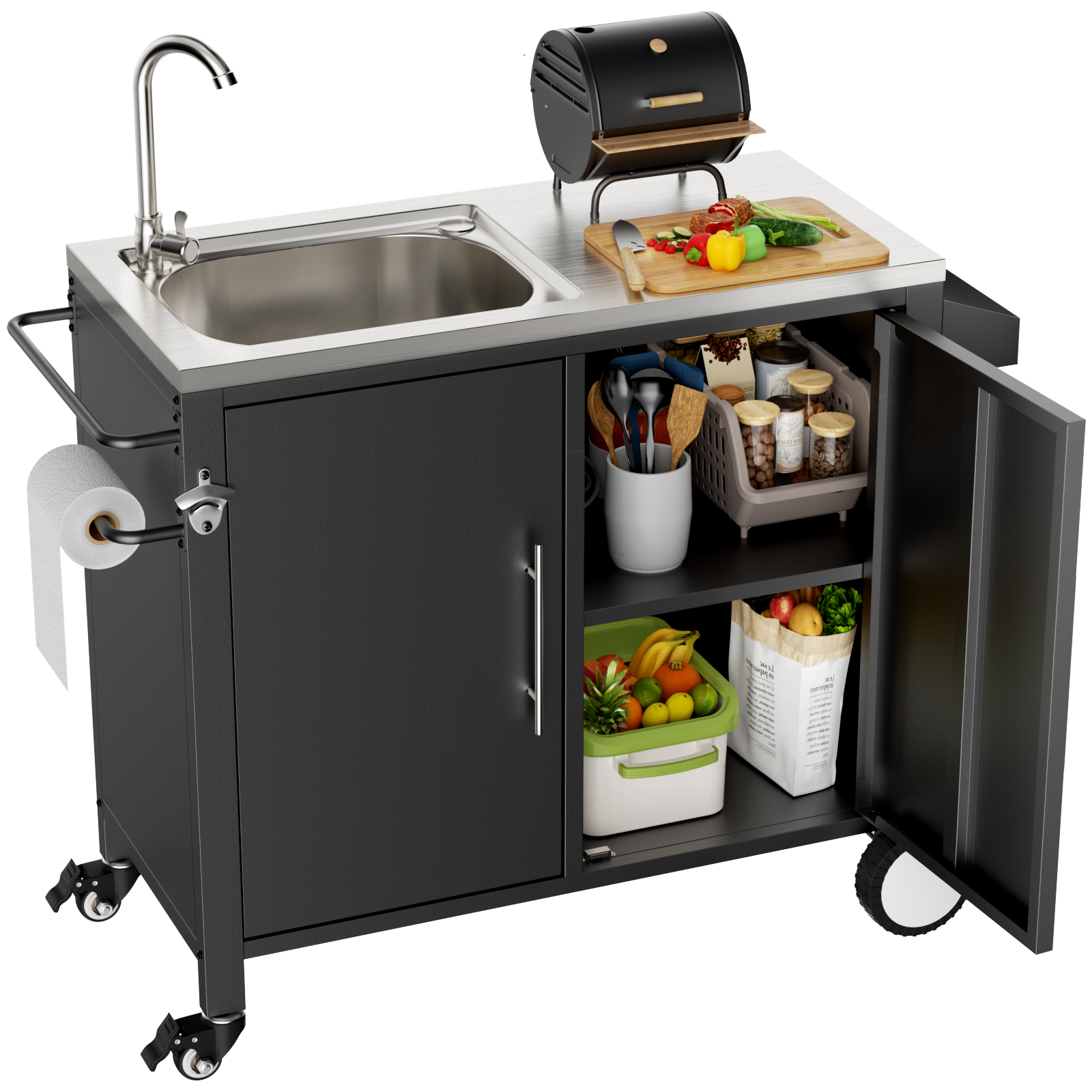 Main product image of Outdoor Grill Cart with 304 Stainless Steel Sink, Cabinet, 38x18x35in