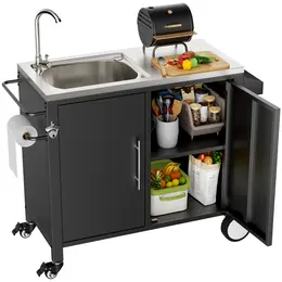 Product image of Outdoor Grill Cart with 304 Stainless Steel Sink, Cabinet, 38x18x35in