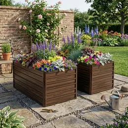 Product image of 2-Pack 74.6in x 35.4in x 25in Rustproof Steel Raised Garden Bed Kit with Open Drainage