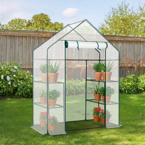 Main product image of Mini Walk-in Greenhouse, PE Cover, 4-Shelf, 56x29x77in