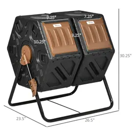 Product image of 34.5 Gallon Dual Chamber Compost Tumbler with 24 Ventilation Openings, Steel Legs