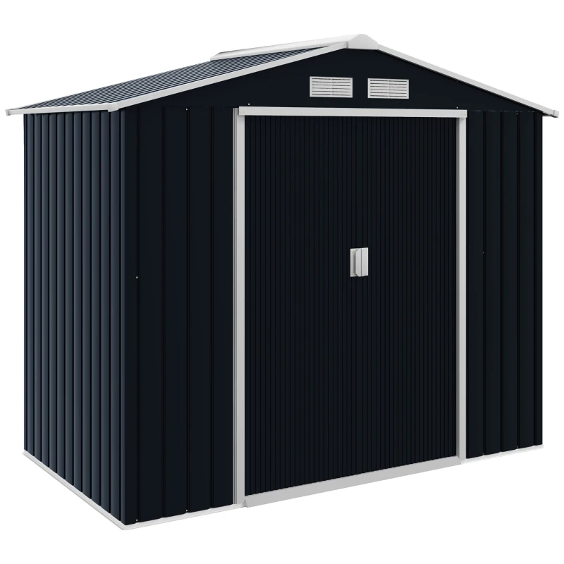 Main product image of 7'x4' Metal Outdoor Garden Storage Shed with 4 Vents, 2 Sliding Doors - Dark Gray