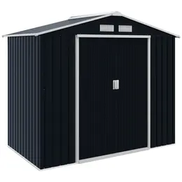 Product image of 7'x4' Metal Outdoor Garden Storage Shed with 4 Vents, 2 Sliding Doors - Dark Gray