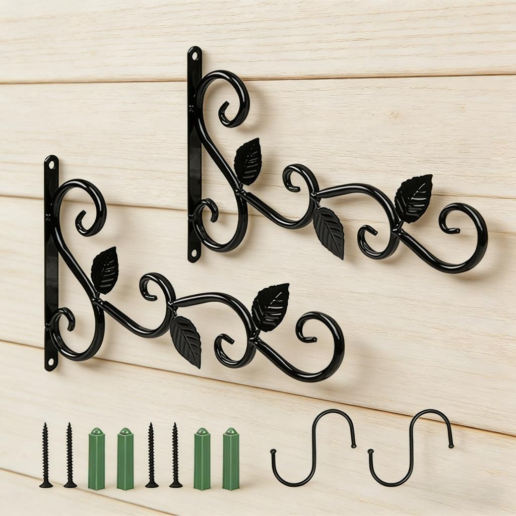 Main product image of Plant Holder Hooks Set, 2 Plant Hooks, 2 Black S-Hooks, Screws