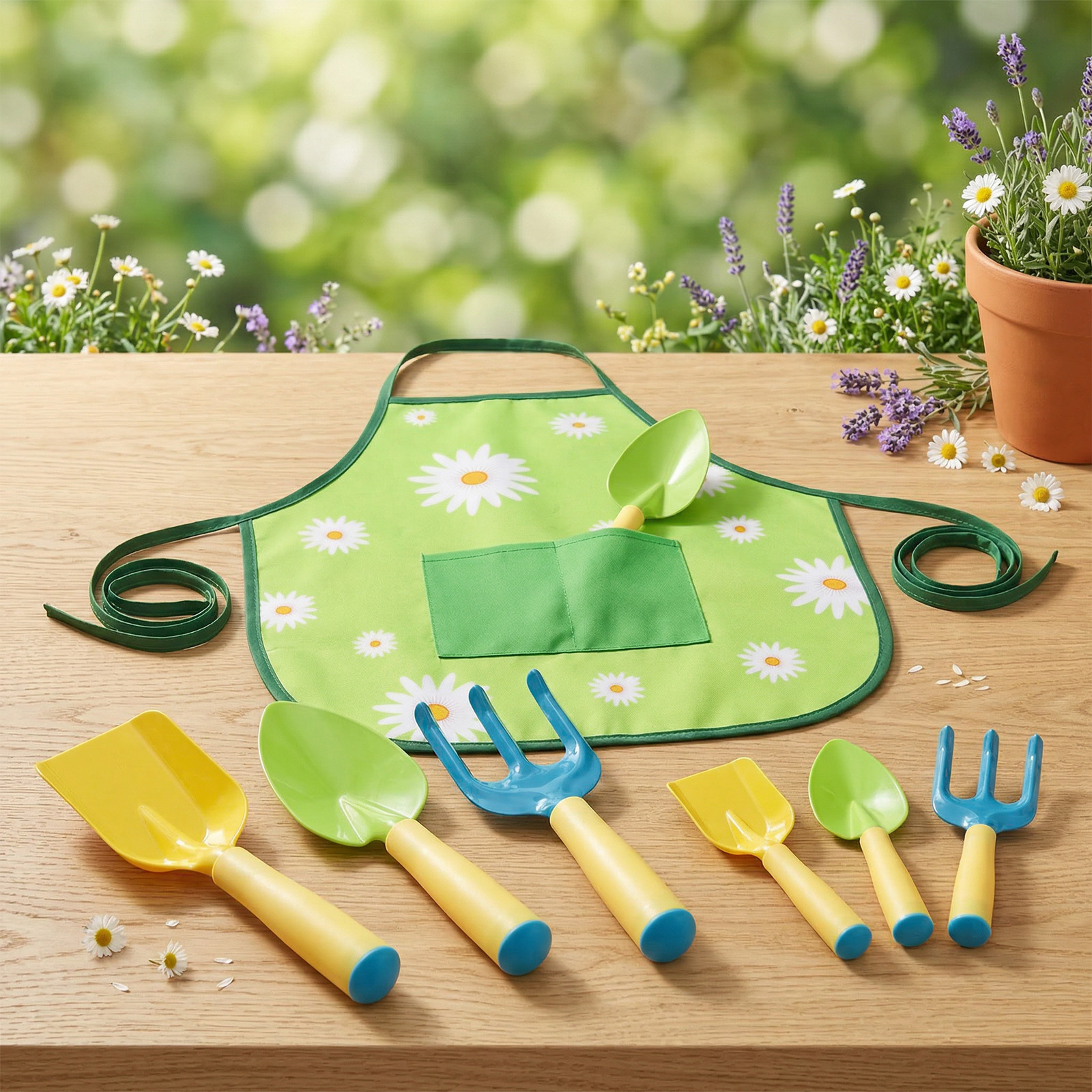 Main product image of 3-Piece Garden Tool Set, Yellow, with Floral Apron