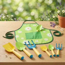 Product image of 3-Piece Garden Tool Set, Yellow, with Floral Apron