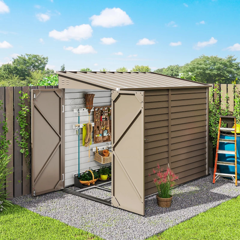 Main product image of 4.6' x 9' Brown Lean-To Metal Outdoor Storage Shed with Foundation Kit
