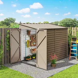 Product image of 4.6' x 9' Brown Lean-To Metal Outdoor Storage Shed with Foundation Kit