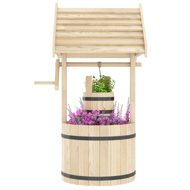 Main product image of Wood Wishing Well Planter with Hanging Bucket and Drain Hole