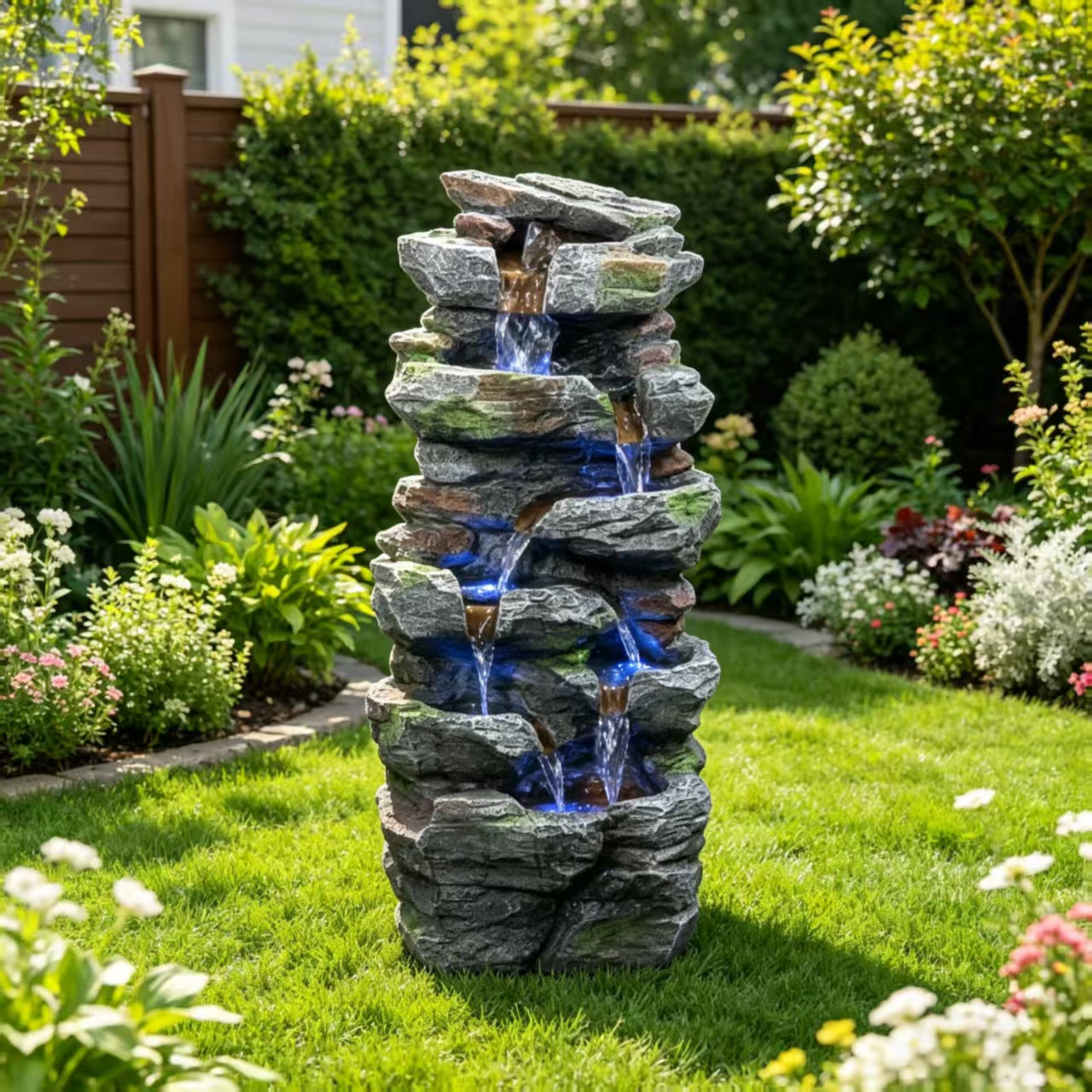 Main product image of Rock Waterfall Outdoor Fountain with LED Lights, Tiered