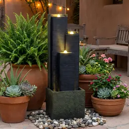 Product image of 39-inch Outdoor Cascading Freestanding Water Fountain with LED Lights