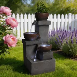 Product image of Resin Outdoor Tiered Cascading Jar Water Fountain with LED Lights