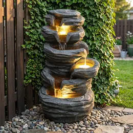 Product image of Resin Stacked Rock Outdoor Waterfall Fountain with Lights