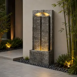 Product image of Outdoor Water Fountain, Cascading LED, 39in H, Resin Fiberglass, Quiet Pump