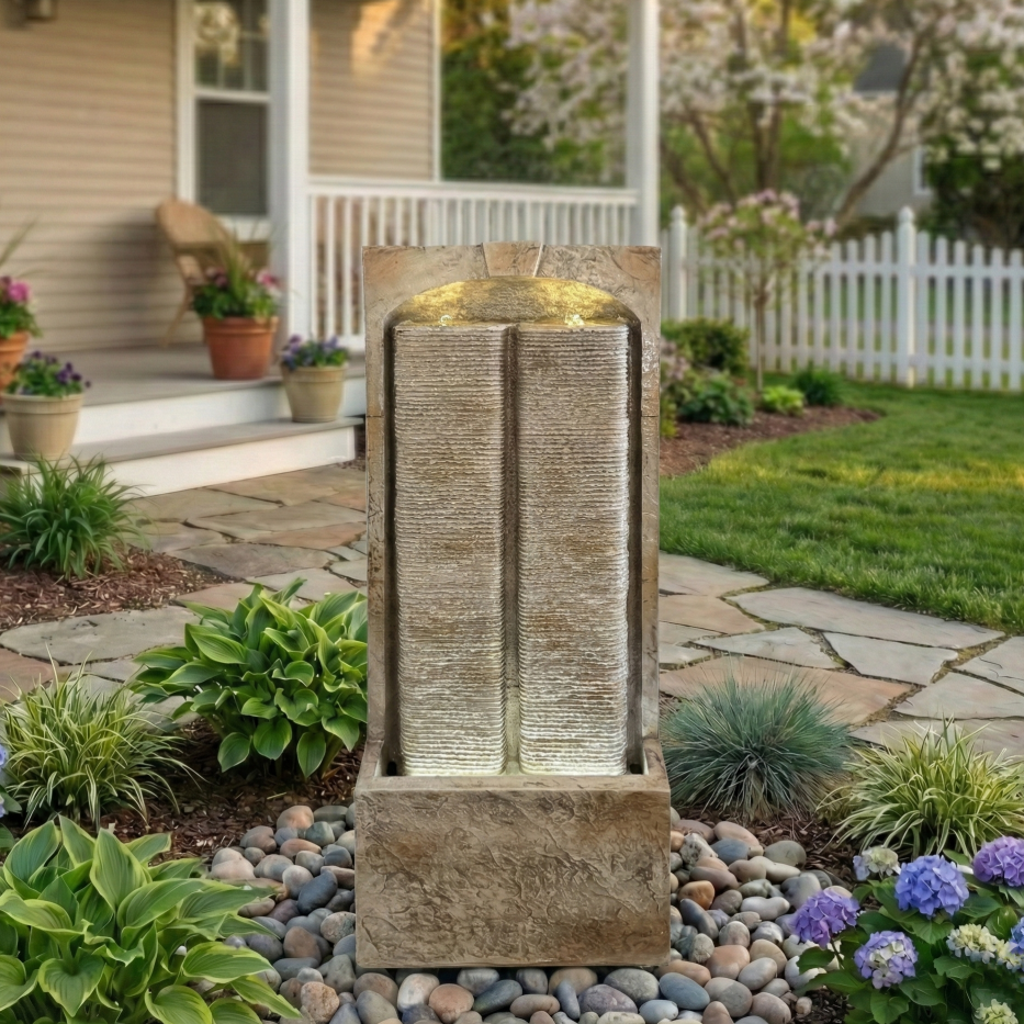 Main product image of 39 Inch Outdoor Cascading Freestanding Wall Fountain with Pump and LED Lights
