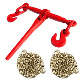 Product image of 3/8" G80 14FT Alloy Steel Tow Chain Bridle with Hooks and Ratchet Tensioner