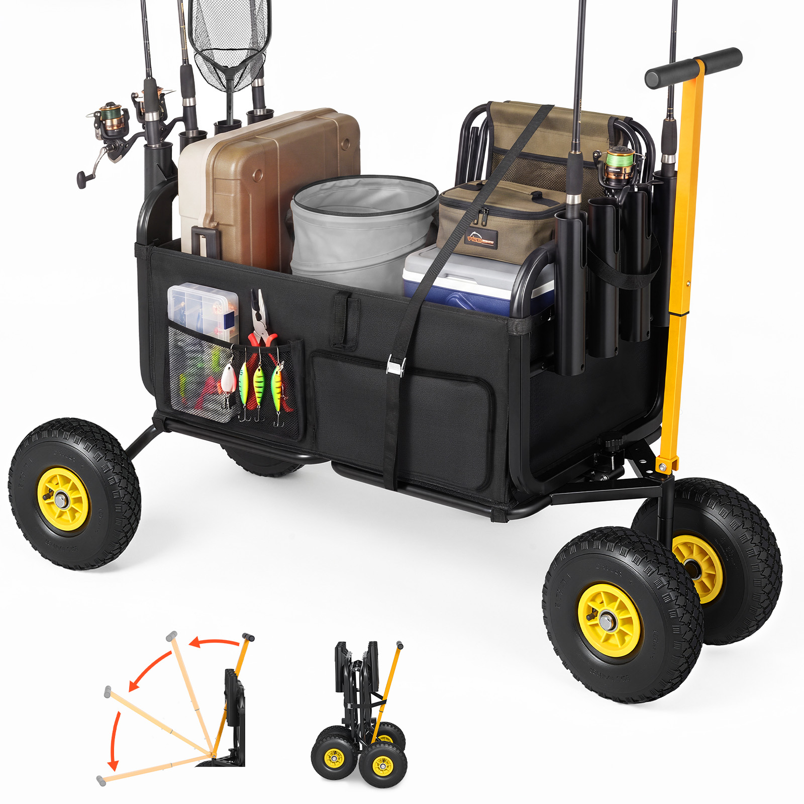 Main product image of Foldable Fishing Cart, 300 Lb Capacity, Carbon Steel, 8 Rod Holders, 11-inch Tires