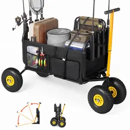 Product image of Foldable Fishing Cart, 300 Lb Capacity, Carbon Steel, 8 Rod Holders, 11-inch Tires
