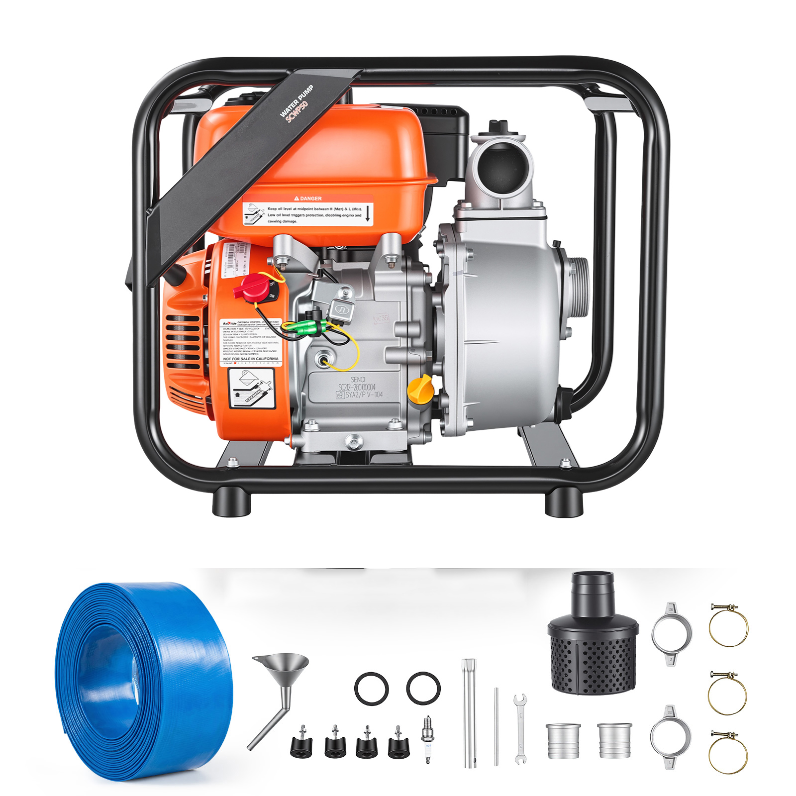 Main product image of 2 In. 142 GPM 7HP Gas Semi Trash Water Transfer Pump, 25 Ft Hose
