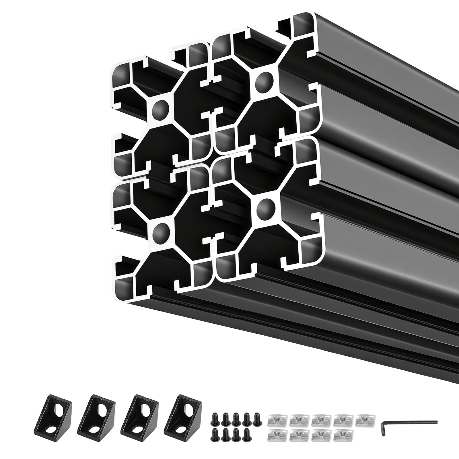 Main product image of 4040 T-Slot Aluminum Extrusion, 400mm, European Standard, Anodized, Black, 4-Pack