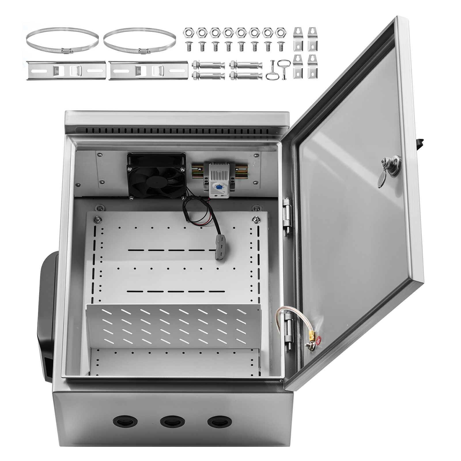 Main product image of 20x16x8 in Stainless Steel Electrical Enclosure, IP65, Fan, Thermostat, Wall/Pole Mount