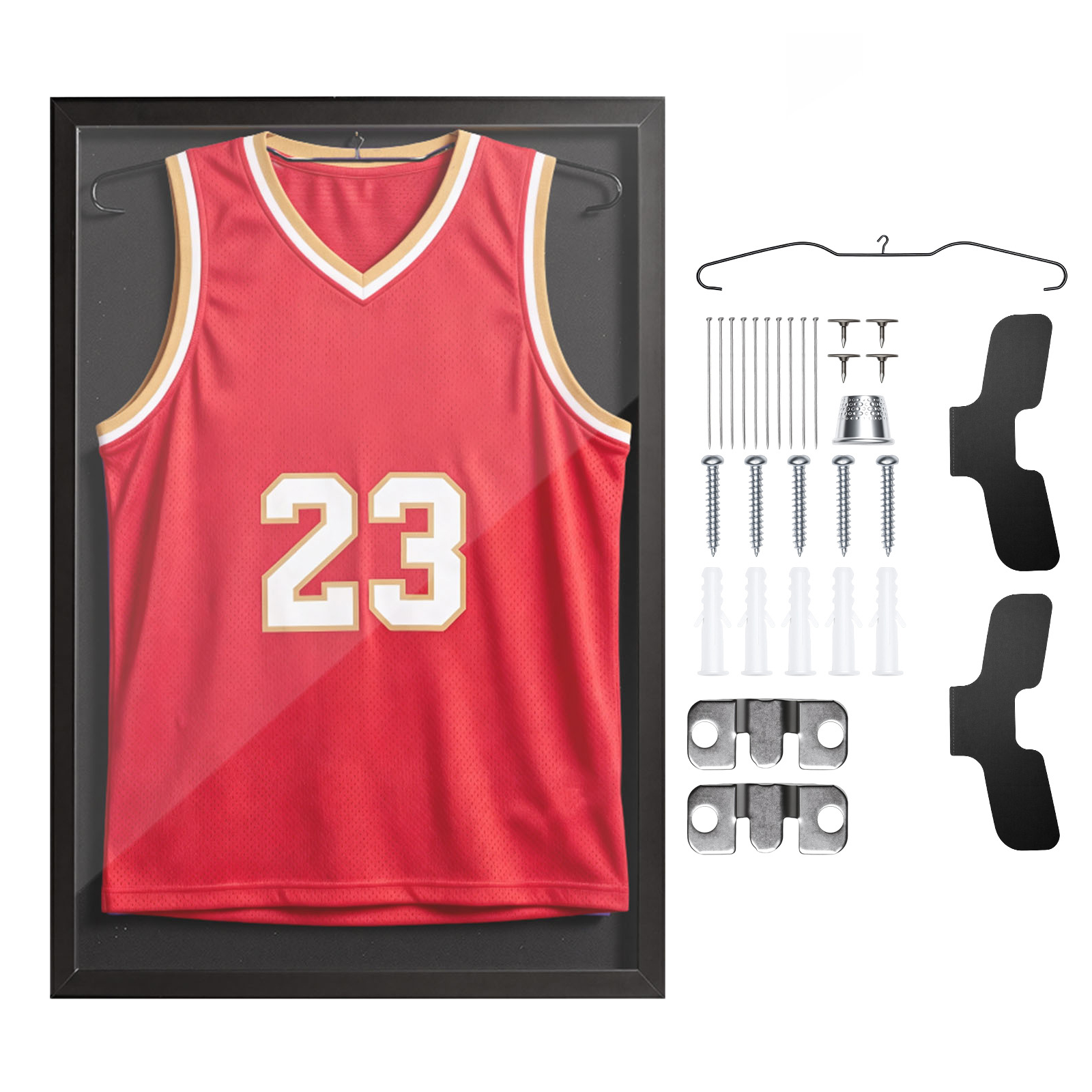 Main product image of Black Wooden Jersey Display Frame, 31.5 x 23.6 x 1 In, UV Protection Panel, Hanger