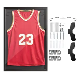 Product image of Black Wooden Jersey Display Frame, 31.5 x 23.6 x 1 In, UV Protection Panel, Hanger