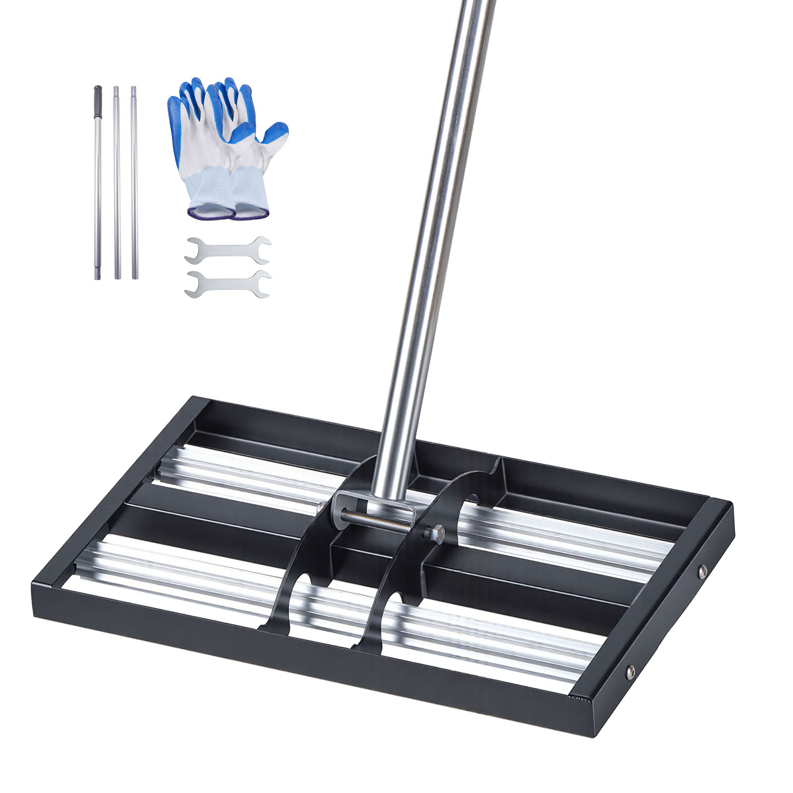 Main product image of 17x10 inch Stainless Steel Lawn Leveling Rake with Roller, 63.4 inch Adjustable Handle