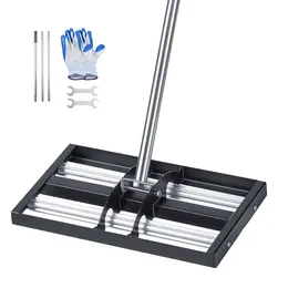 Product image of 17x10 inch Stainless Steel Lawn Leveling Rake with Roller, 63.4 inch Adjustable Handle