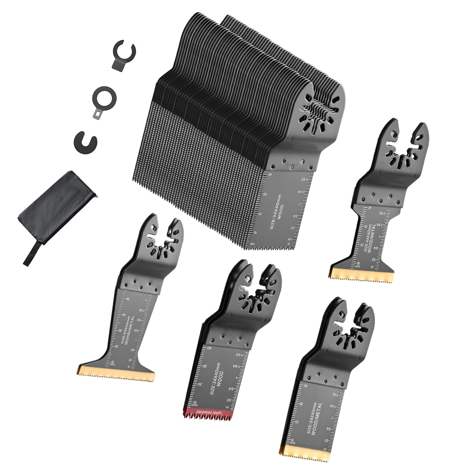 Main product image of 60-Piece Oscillating Saw Blades, 5 Types, Quick Release, Universal Fit