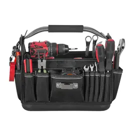 Product image of 13 Inch Open Top Tool Tote, 33 Pockets, Hard Plastic Base, Shoulder Strap