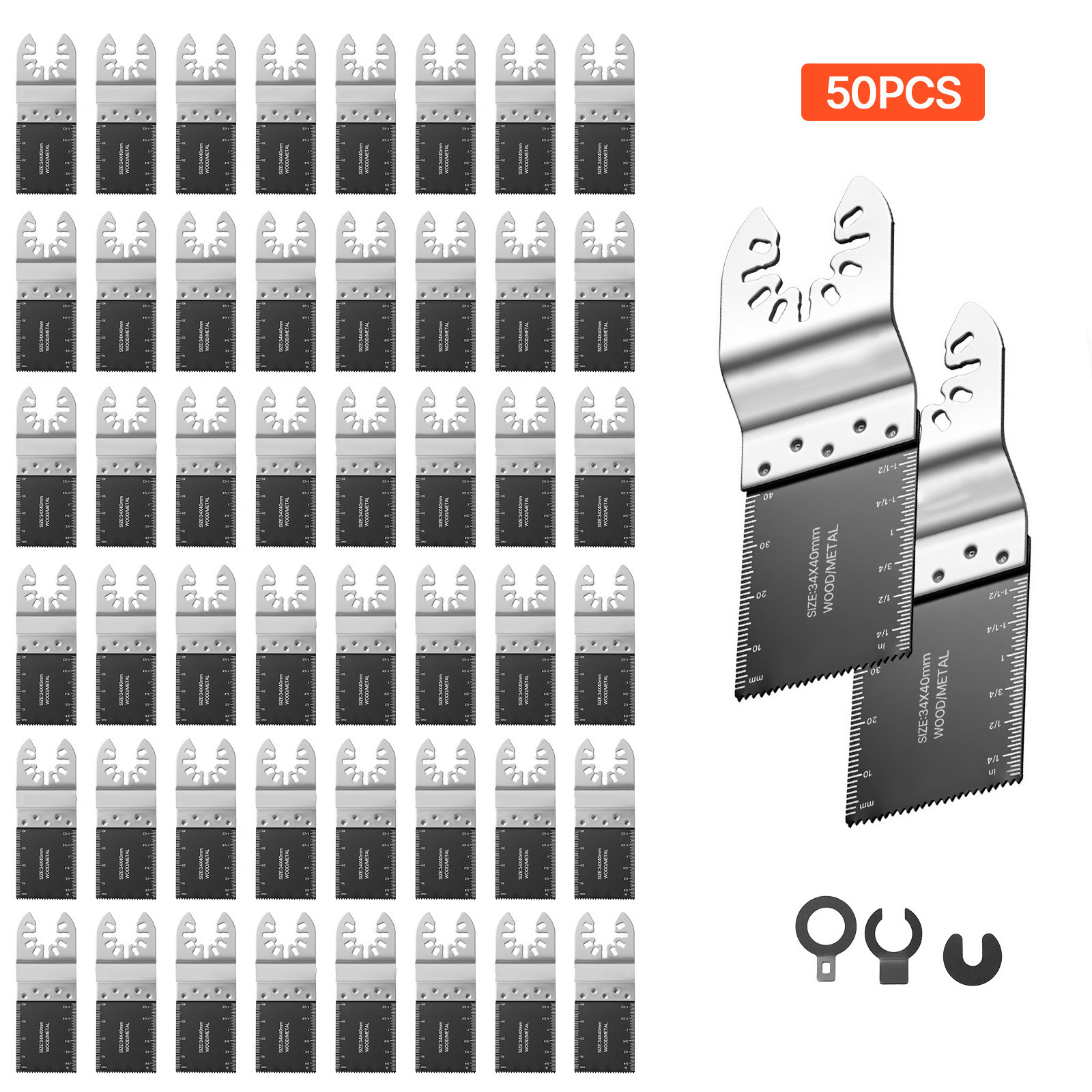 Main product image of 50-Piece Bi-Metal Quick Release Oscillating Saw Blades for Wood, Metal, Nails