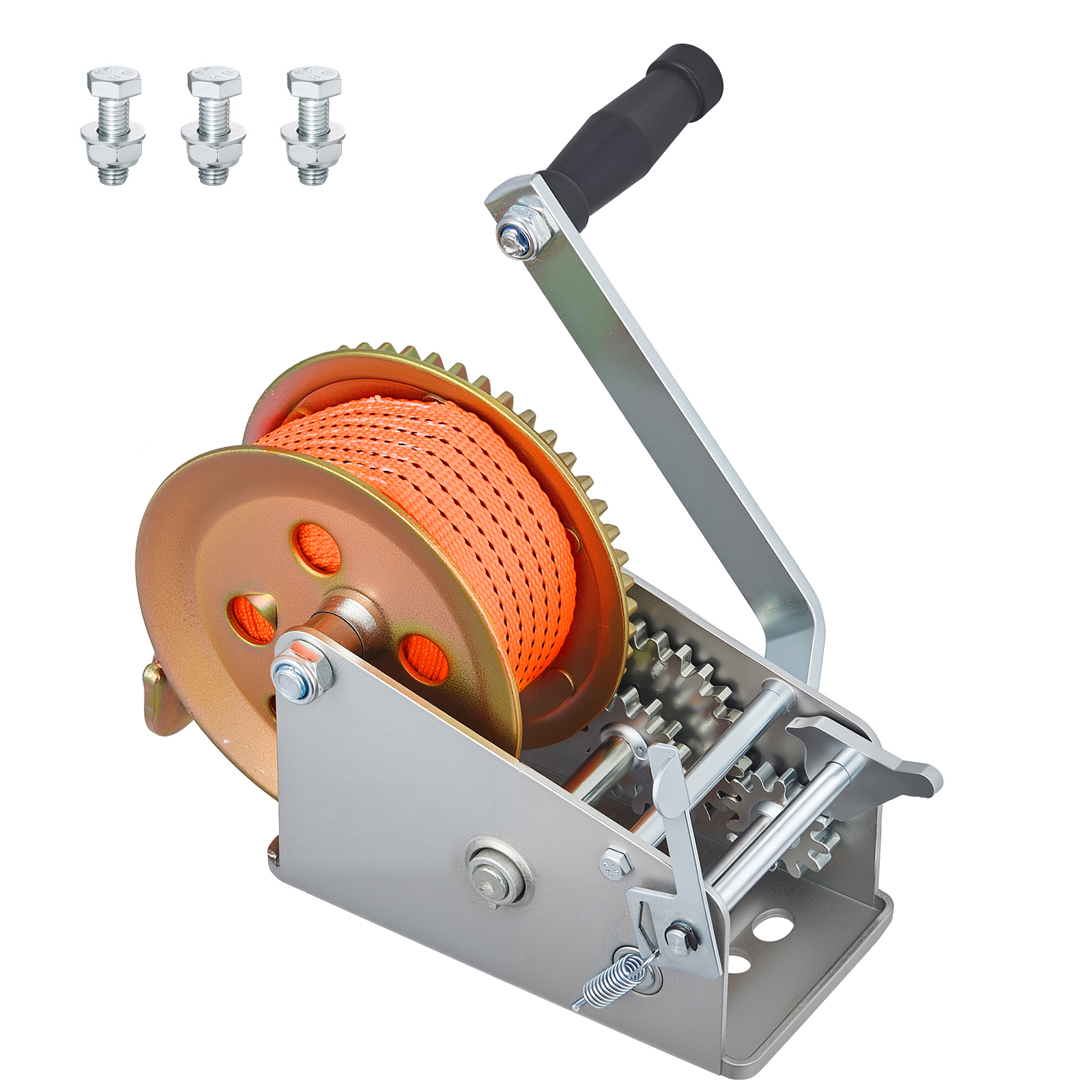 Main product image of Boat Winch, 3500 lb, 20 ft Polyester Strap, 2-Speed, Two-Way Ratchet